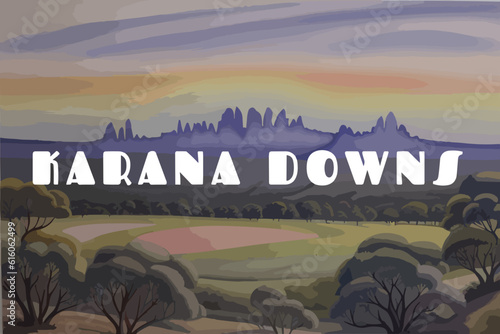 Karana Downs: Beautiful painting of an Australian scene with the name Karana Downs in Queensland photo