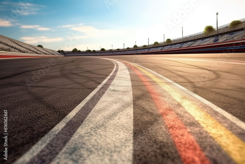 Motor sport asphalt race track with a turn