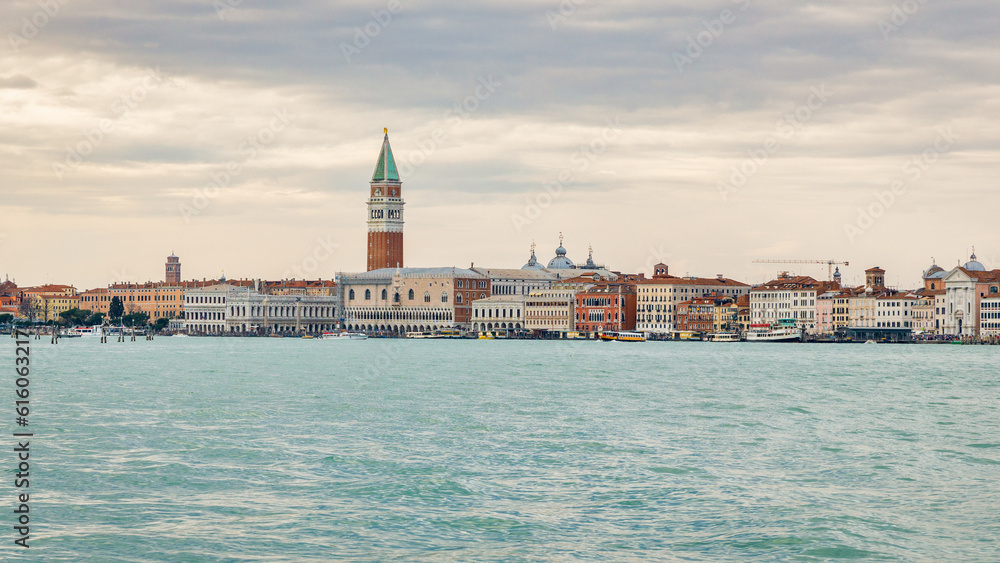 The Venice with St. Mark's Campanile, view of San Marco basin, Italy, Europe.