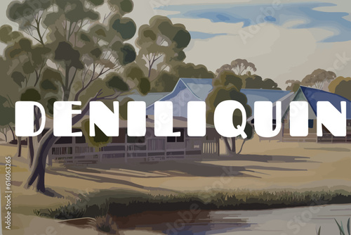 Deniliquin: Beautiful painting of an Australian scene with the name Deniliquin in New South Wales photo