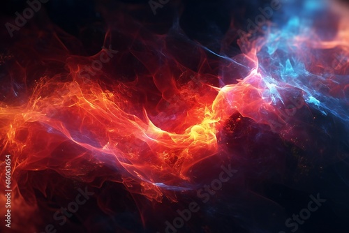 Red and blue fire trails with particles background Generative AI