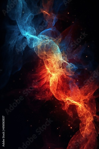 Red and blue fire trails with particles background Generative AI © LayerAce.com