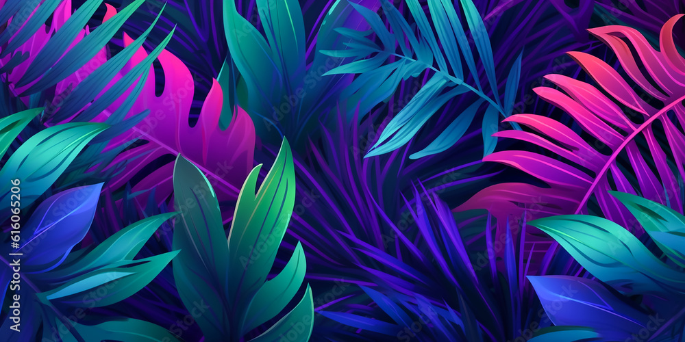 Hintergrund Neon tropische Blätter KI Hintergrund Neon tropische Blätter KI