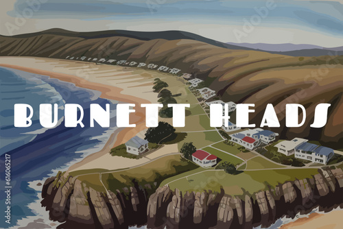 Burnett Heads: Beautiful painting of an Australian scene with the name Burnett Heads in Queensland photo