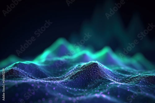 abstract futuristic background with pink blue glowing neon moving high speed wave lines mountain of data and bokeh lights. Data transfer concept Fantastic wallpaper