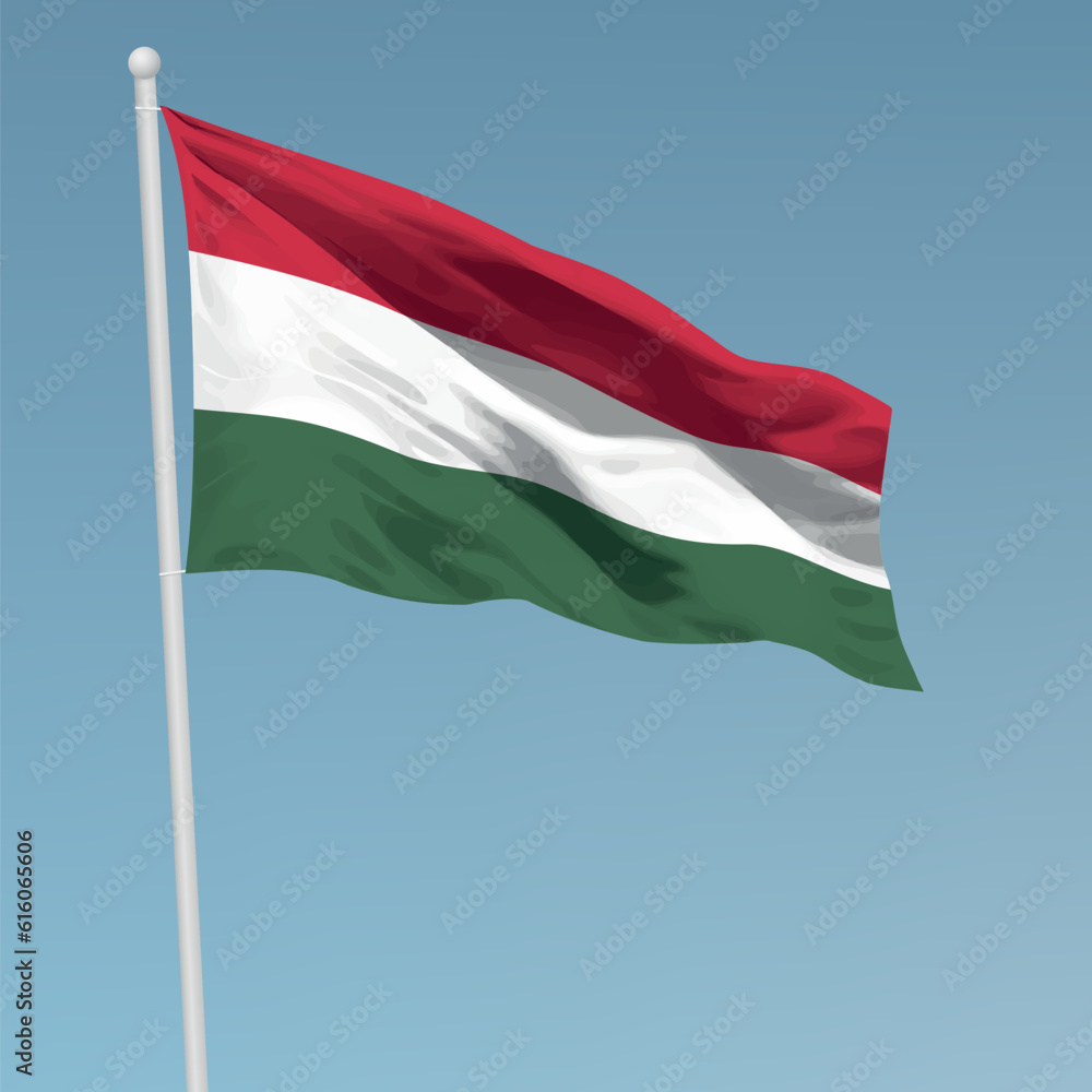 Waving flag of Hungary on flagpole. Template for independence