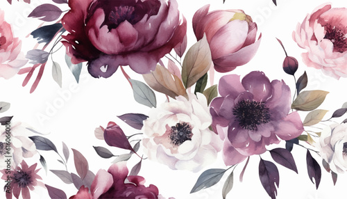 Garden flowers Peonies watercolor seamless pattern. Beautiful hand drawn texture. Romantic background