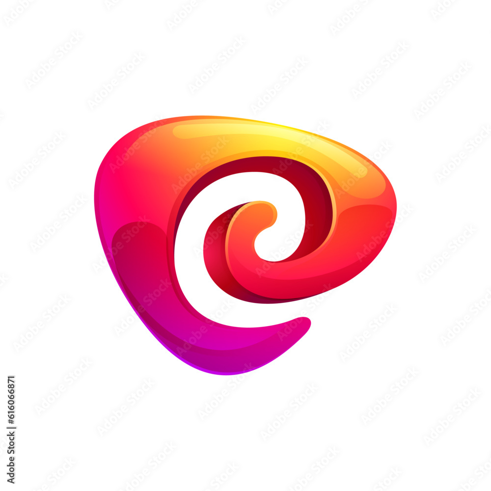 Initial letter E logo cut out of triangle sphere shape. Multicolor metallic arrow icon template. Abstract vector design element. Perfect for play button, fintech identity, sport emblem, delivery app. Initial letter E logo cut out of triangle sphere shape. Multicolor metallic arrow icon template. Abstract vector design element. Perfect for play button, fintech identity, sport emblem, delivery app.