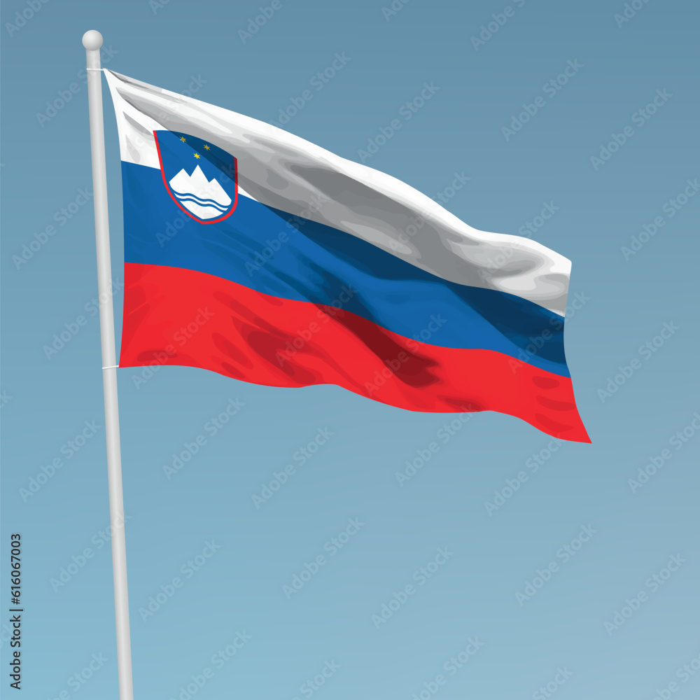 Waving flag of Slovenia on flagpole. Template for independence Waving flag of Slovenia on flagpole. Template for independence
