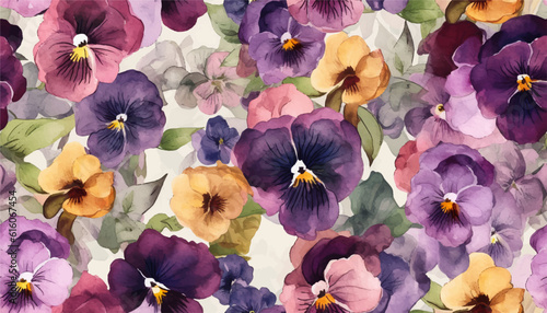 Nasturtium flowers wallpaper, repeating pattern, vector illustration. viola, yellow and purple flowers. floral abstract print. Artistic seamless pattern. Fashionable template for design