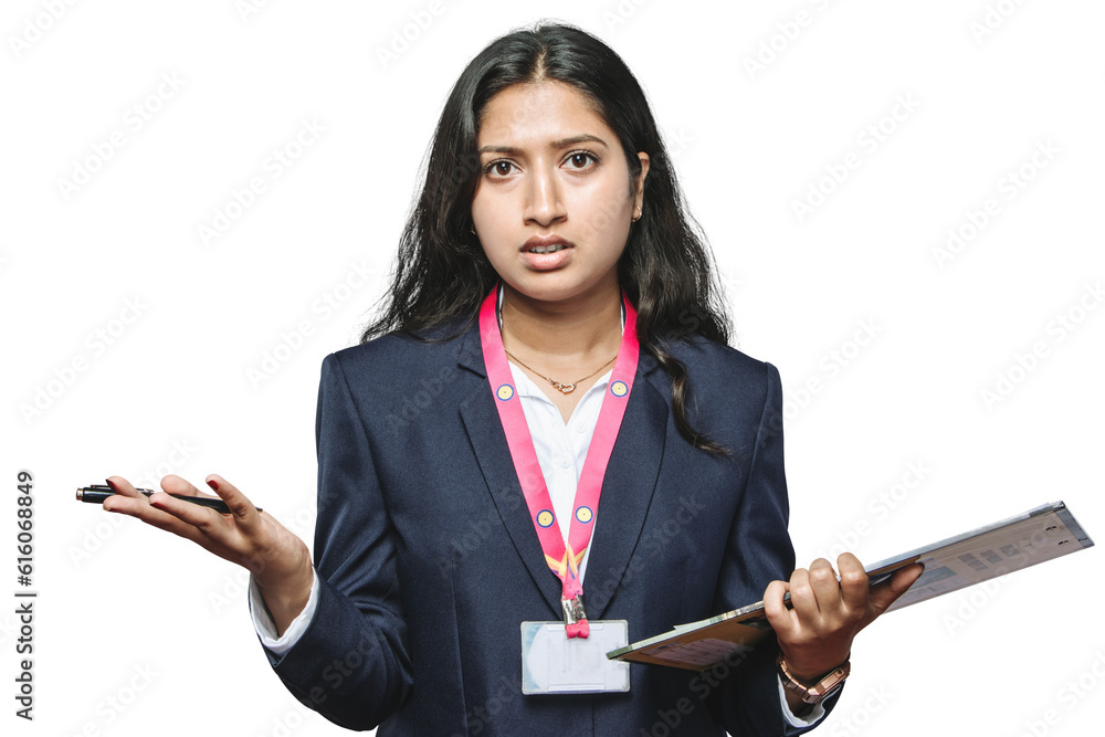 PNG of Confused Girl HR Manager air hostess in Suit with Transparent Background with her hands spread sideways isolated on a transparent PNG background. PNG of Confused Girl HR Manager air hostess in Suit with Transparent Background with her hands spread sideways isolated on a transparent PNG background.