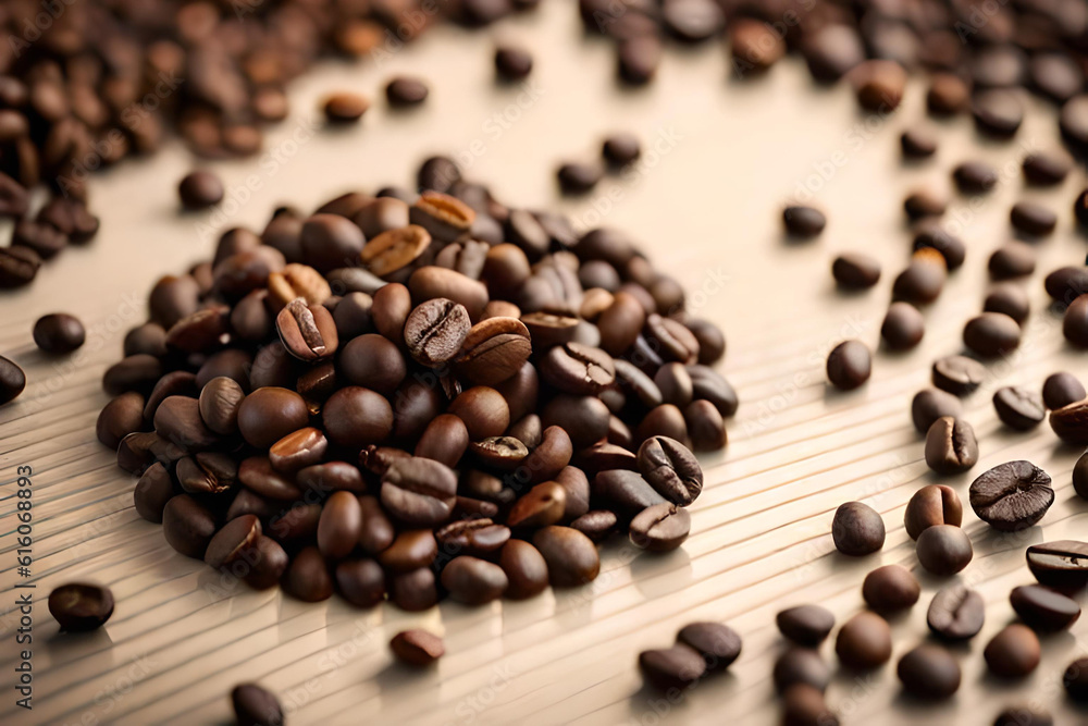 Obraz premium Coffee bean decoration on wooden surface background made with Generative AI.