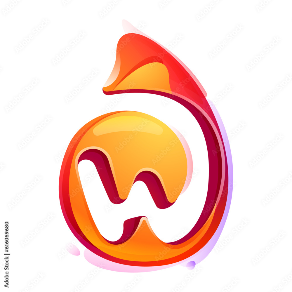W letter logo in fire flame. Negative space 3D realistic icon. Vibrant initial in overlapping watercolor style. Vector watercolor font for danger labels, multicolor warning posters, sport identity. W letter logo in fire flame. Negative space 3D realistic icon. Vibrant initial in overlapping watercolor style. Vector watercolor font for danger labels, multicolor warning posters, sport identity.