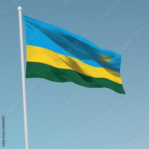 Waving flag of Rwanda on flagpole. Template for independence day
