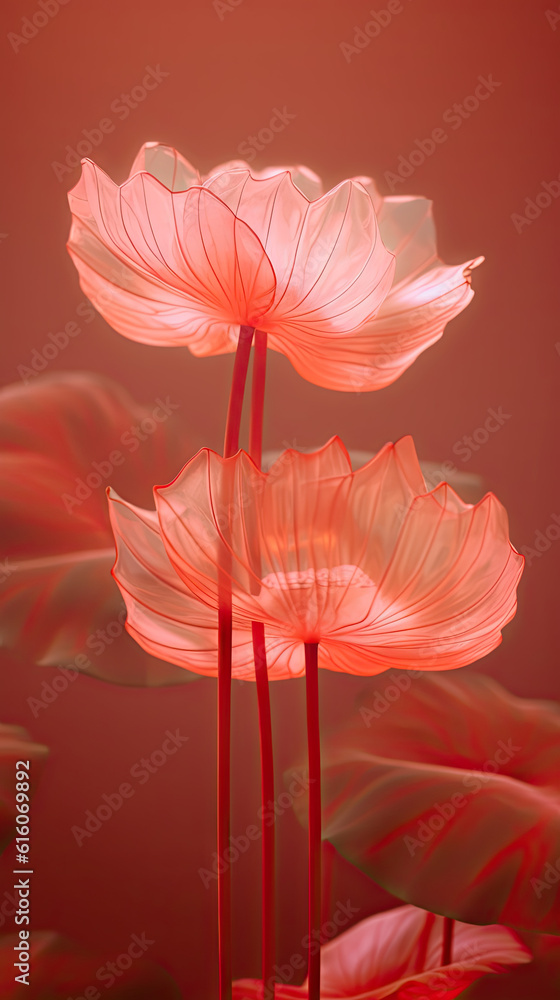 Fototapeta premium Lotus flower and leaf in transparent material close up 