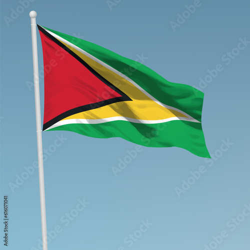 Waving flag of Guyana on flagpole. Template for independence day