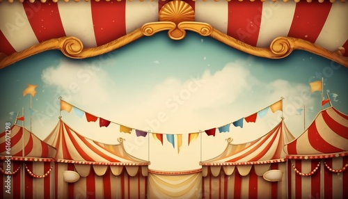 Circus frame background circus tent background with copy space. Generative ai photo