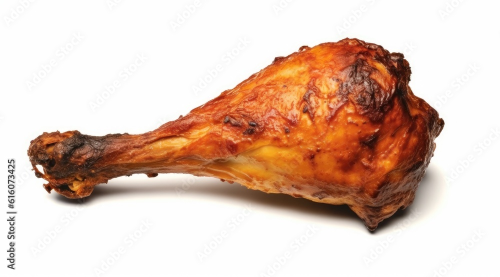Roasted chicken leg on a white background created with Generative AI technology Roasted chicken leg on a white background created with Generative AI technology