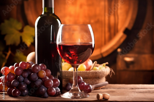 glass cabernet alcohol wine drink background beverage winery food grape bottle. Generative AI.