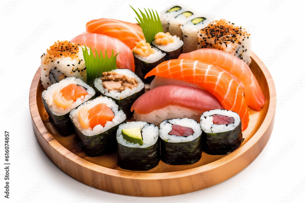 roll japanese background set seafood sushi white food healthy fish rice. Generative AI. roll japanese background set seafood sushi white food healthy fish rice. Generative AI.