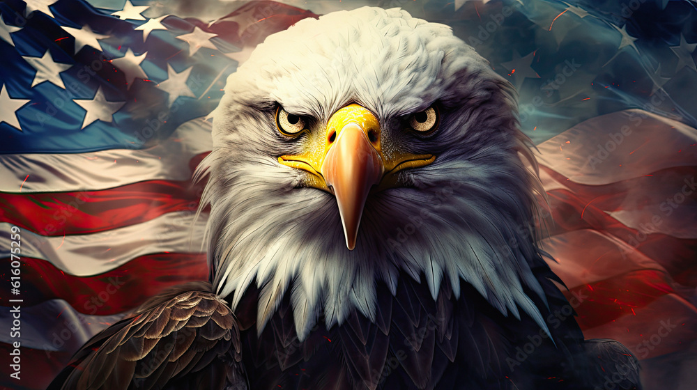 Naklejka premium An eagle and an American flag , ai generative