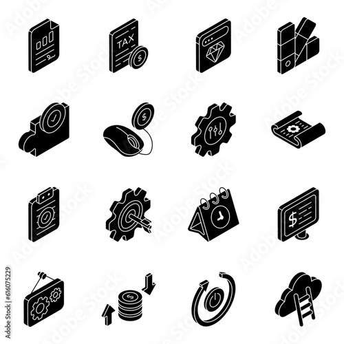 Pack of Business and Finance Solid Icons

