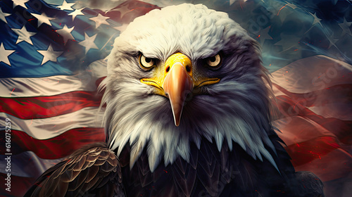 An eagle and an American flag , ai generative