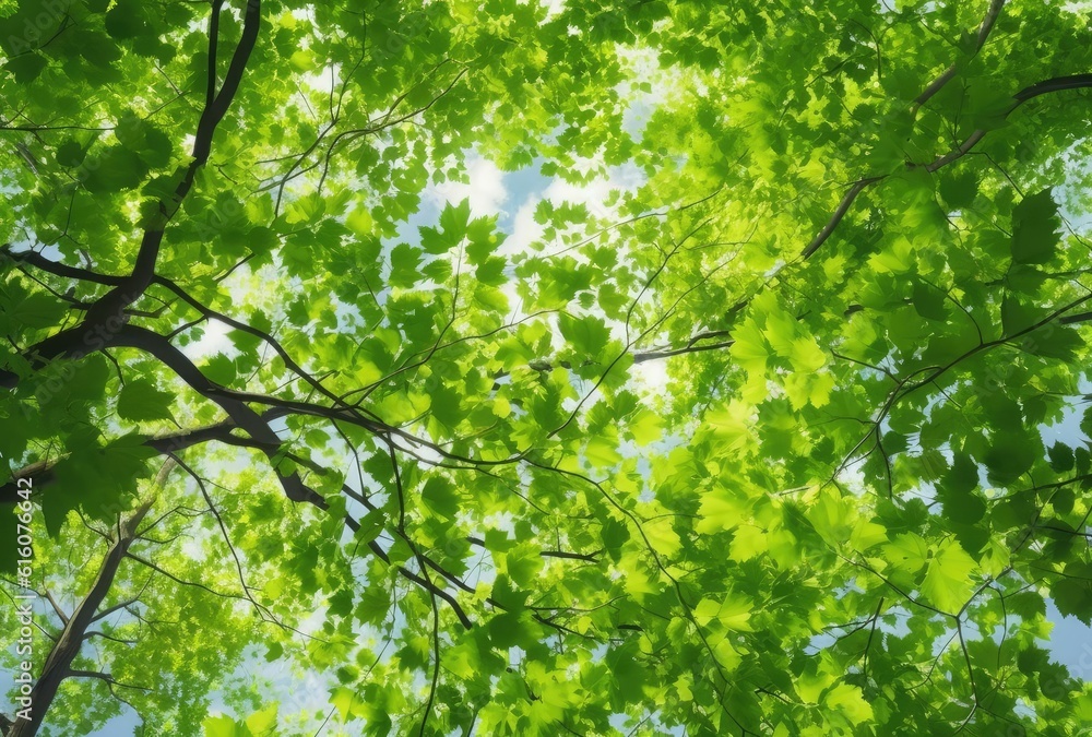 Fototapeta premium Closeup of Nature view of green leaves that have been eaten by a worm on blurred greenery background in forest