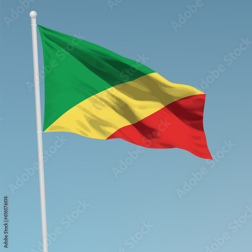 Waving flag of Congo on flagpole. Template for independence day