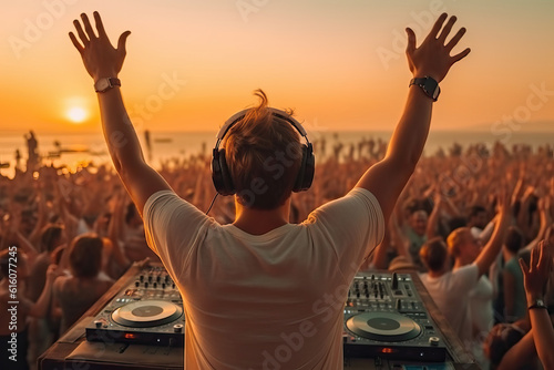 Photo of a DJ performing live in front of a high-energy audience