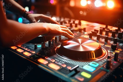 Photo of a DJ mixing music in front of a lively crowd