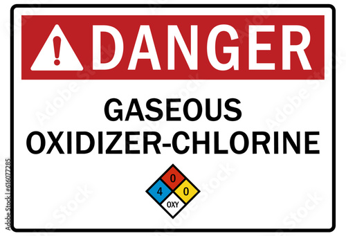 Pool chemical hazard sign and labels gaseous oxidizing chlorine