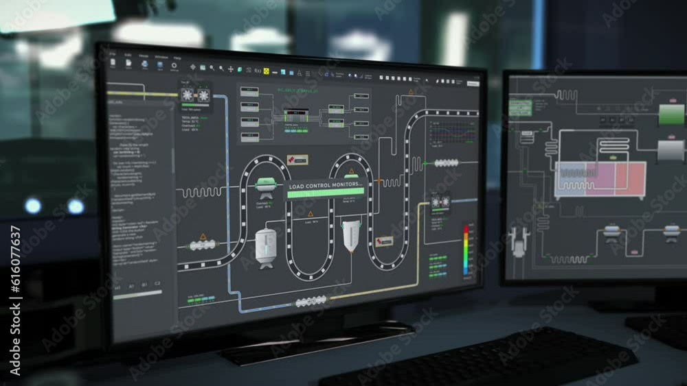 Automated system operating the manufacturing process at the plant. Automated system supervises the manufacturing of items. Automated system scanning the manufactured products on a conveyor. Automated system operating the manufacturing process at the plant. Automated system supervises the manufacturing of items. Automated system scanning the manufactured products on a conveyor.