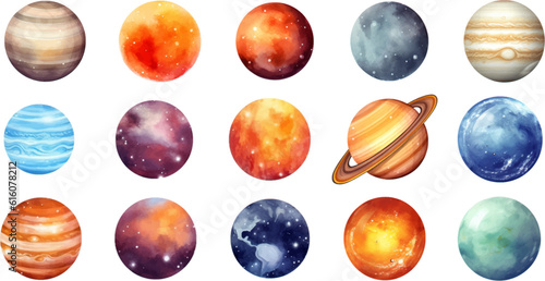 planets set in the style of photo-realistic compositions, rtx on, realistic watercolor paintings, lightbox, saturno butto, transcendent