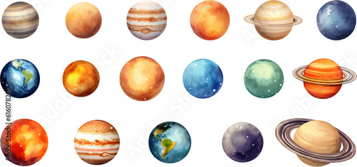 planets set in the style of photo-realistic compositions, rtx on, realistic watercolor paintings, lightbox, saturno butto, transcendent