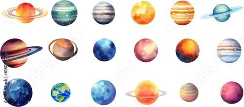planets set in the style of photo-realistic compositions, rtx on, realistic watercolor paintings, lightbox, saturno butto, transcendent