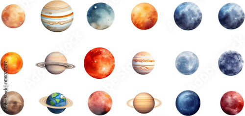 planets set in the style of photo-realistic compositions, rtx on, realistic watercolor paintings, lightbox, saturno butto, transcendent