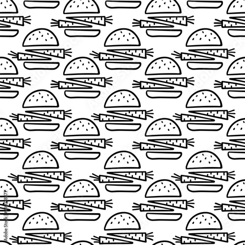 monochrome linear abstract vege vegan seamless pattern with doodle elements isolated on white background for web and print