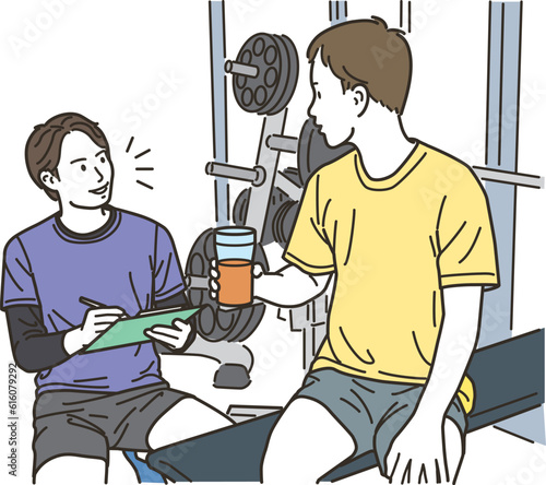 ジムのインストラクターの男性と男性会員
