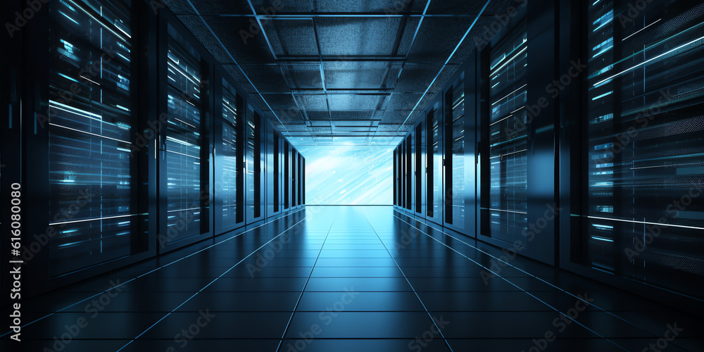 Big data technology and server center. Server Racks. Modern Telecommunications, Cloud Computing, Artificial Intelligence, Database, Super Computer Technology Concept. Server room or server computers Big data technology and server center. Server Racks. Modern Telecommunications, Cloud Computing, Artificial Intelligence, Database, Super Computer Technology Concept. Server room or server computers