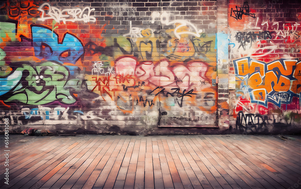 Fototapeta premium Urban colourful Graffiti Wall Backdrop. Ai generative