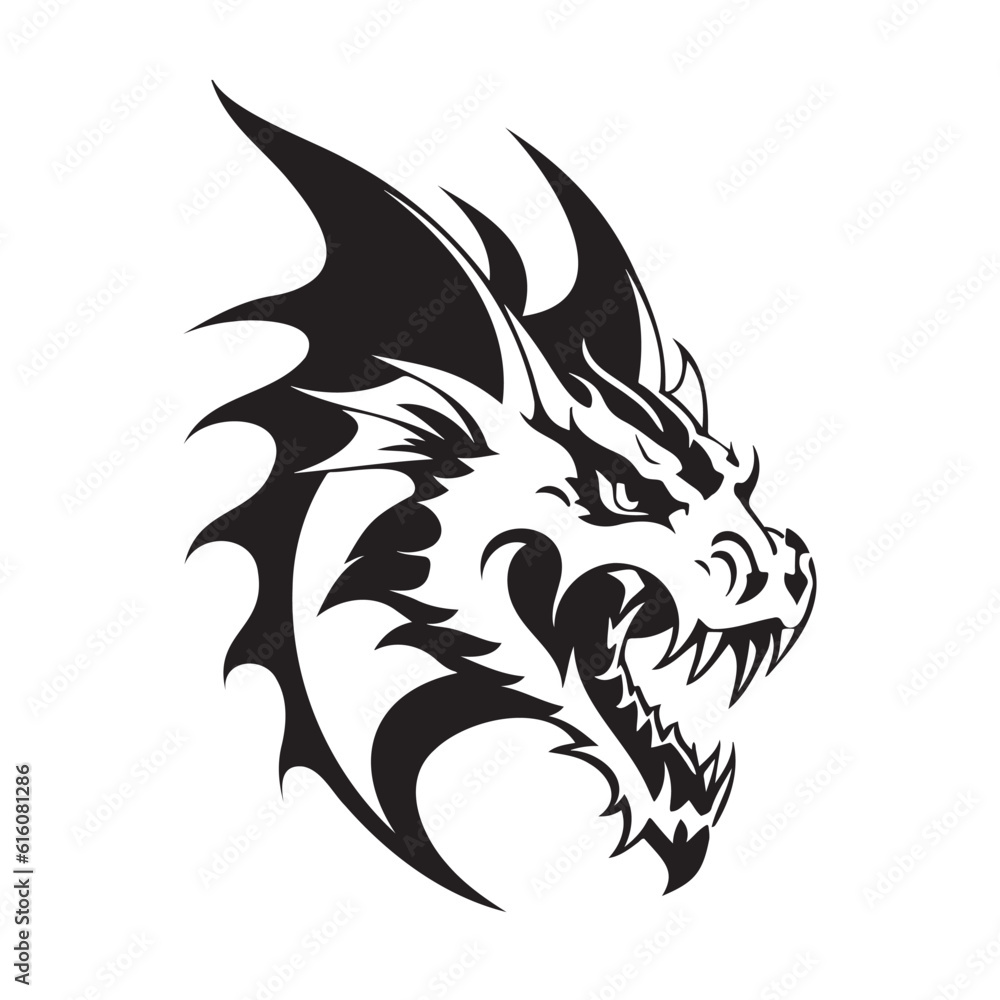 Dragon head black and white vector icon