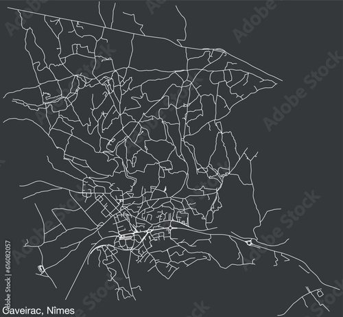 Detailed hand-drawn navigational urban street roads map of the CAVEIRAC COMMUNE of the French city of NÎMES, France with vivid road lines and name tag on solid background