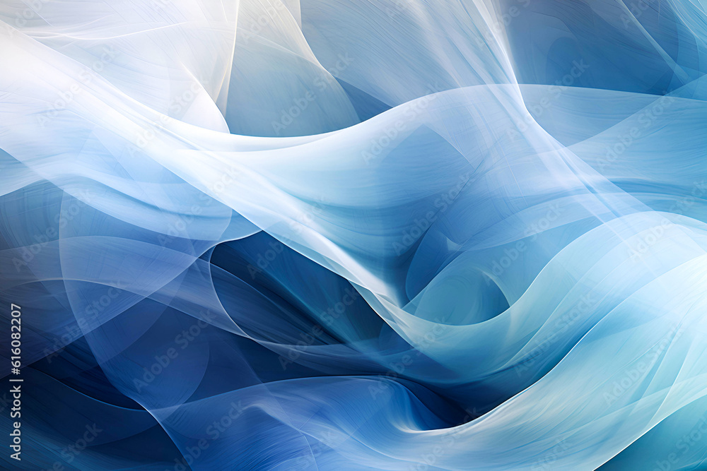 Fototapeta premium Abstract background with smooth curved lines, layered translucency. Blue abstract wave background.