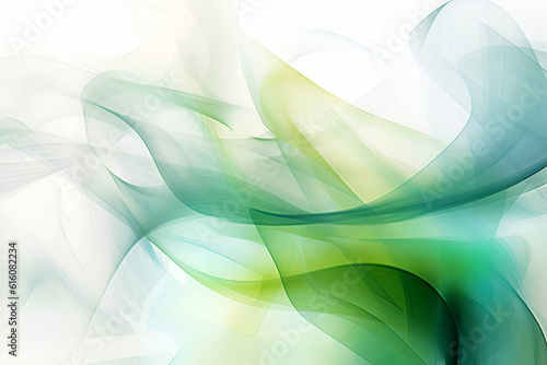 Abstract background with smooth curved lines, layered translucency. Light green and blue decorative background.