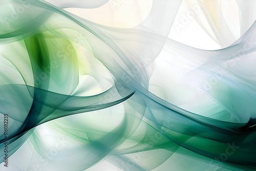 Abstract background with smooth curved lines, layered translucency. Green and blue decorative background.