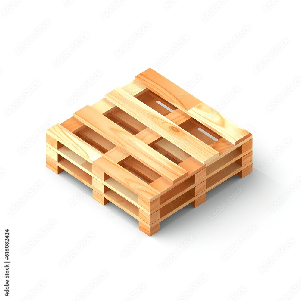 Isometric wooden pallet on white background Generative AI Isometric wooden pallet on white background Generative AI