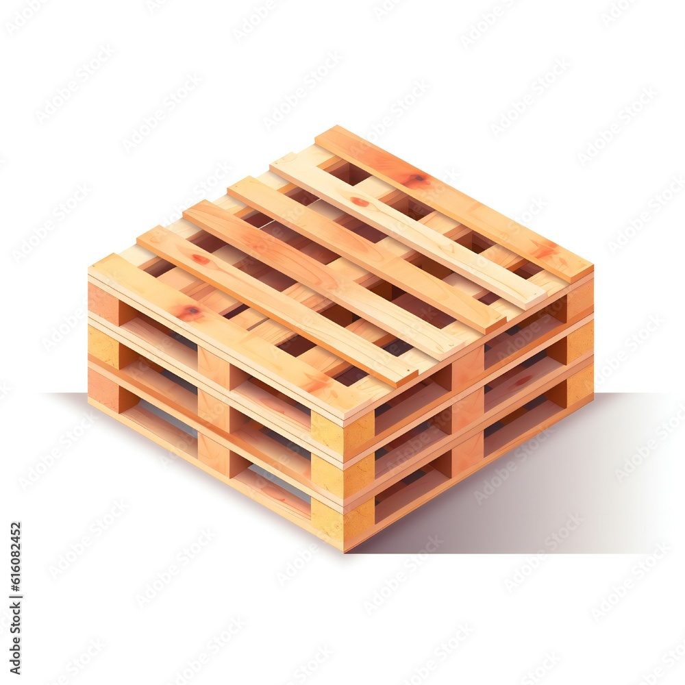 Isometric wooden pallet on white background Generative AI Isometric wooden pallet on white background Generative AI