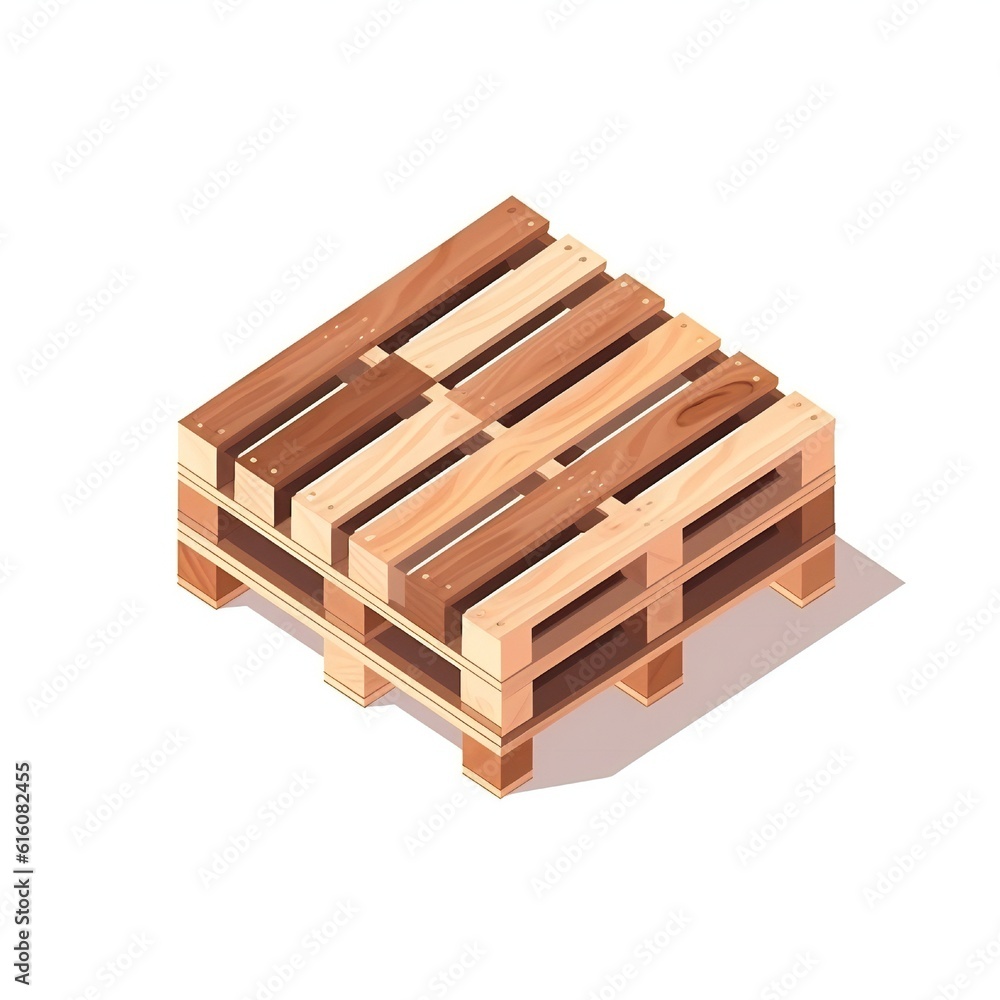 Isometric wooden pallet on white background Generative AI