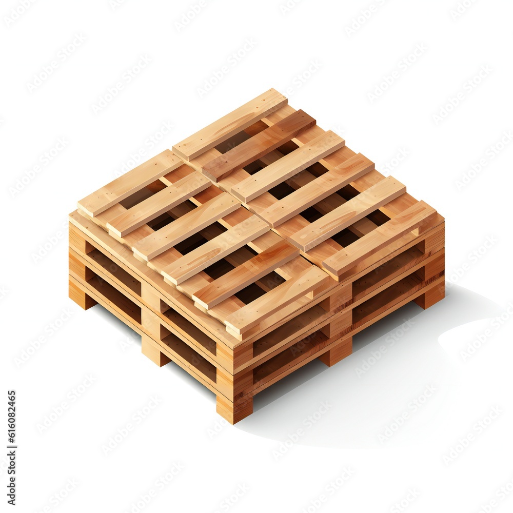 Isometric wooden pallet on white background Generative AI Isometric wooden pallet on white background Generative AI